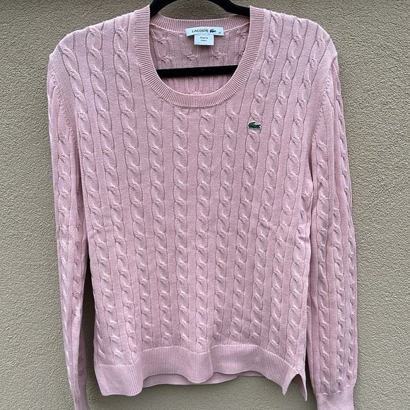 Lacoste 🔥 Pink Cable Knit Crewneck Sweater Sz 42 - Picture 8 of 8